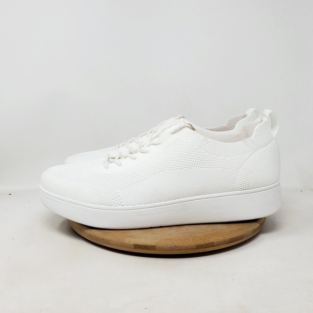 FitFlop Shoes Women 10 Rally Tonal White Knit Chunky Platform Comfort Sneaker